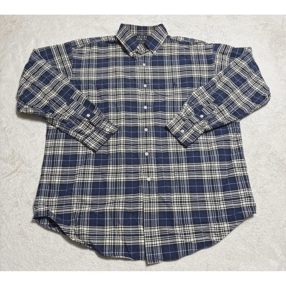 Polo Ralph Lauren Shirt Men's Large Blue Plaid Long Sleeve VTG Y2K Made In USA